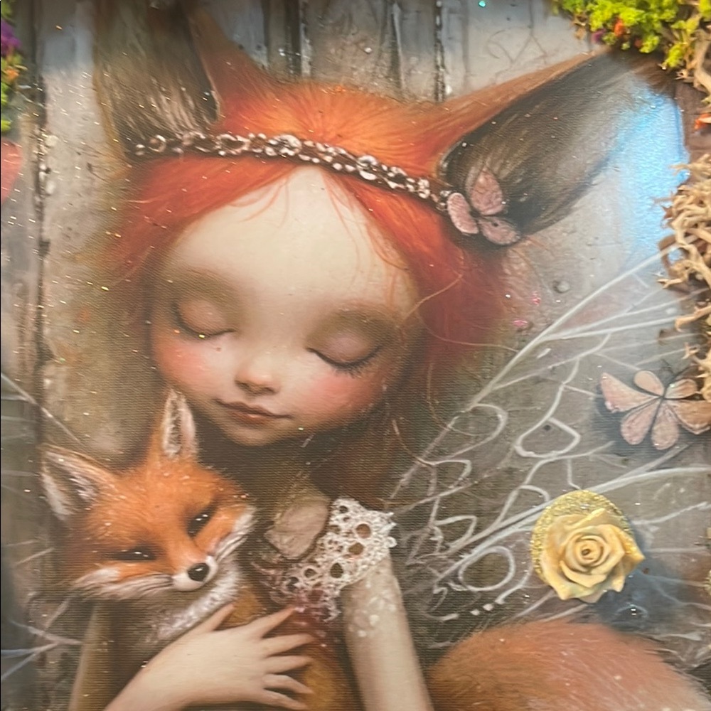 Whimsical Fox Art with Floral Accents handcrafted border moss/flowers fairy - Picture 12 of 12